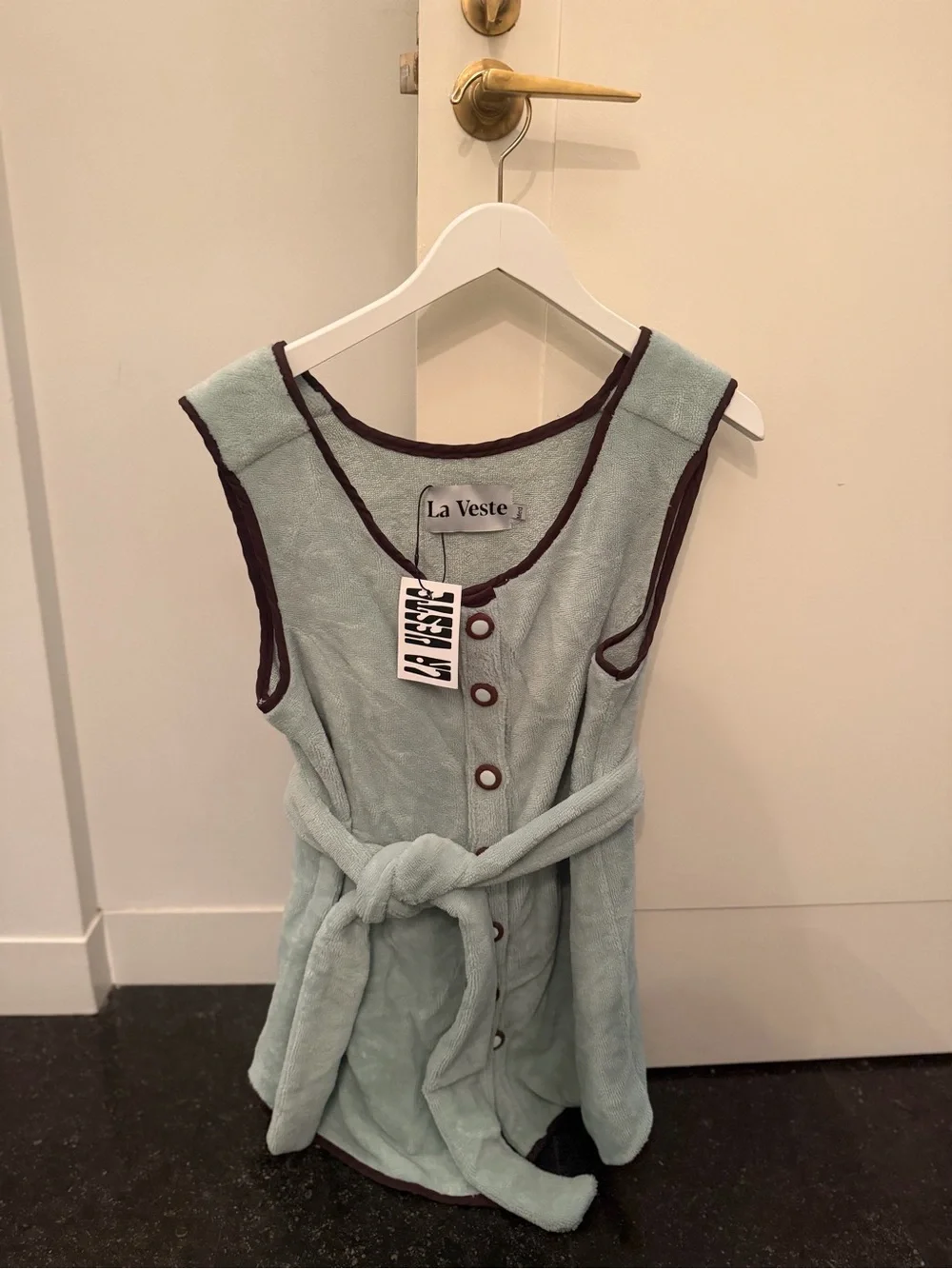 La Veste Mint Mini Dress with Brown Trim - Picture 1 of 2